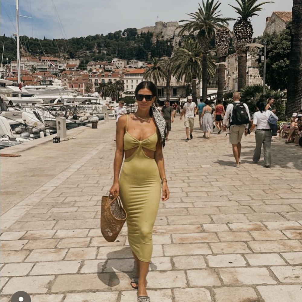 Yellow cut out dress. Soft + stretchy material